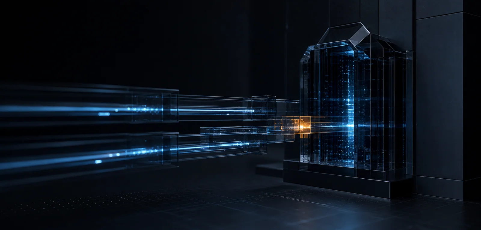 Secure glass data channels carrying light into a protected compute core